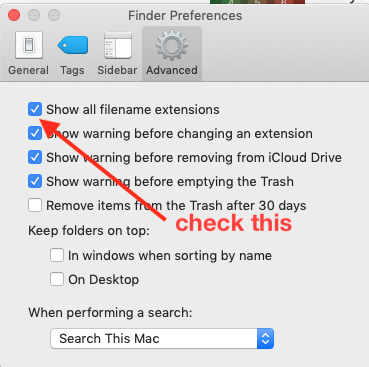 Mac extension preferences