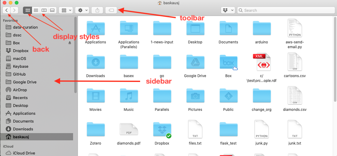 finder with sidebar and toolbar