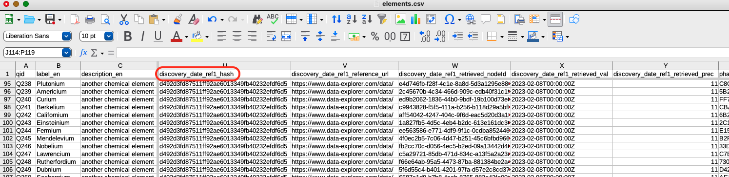rows showing references