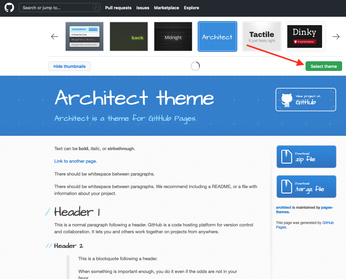 screenshot of Architect theme